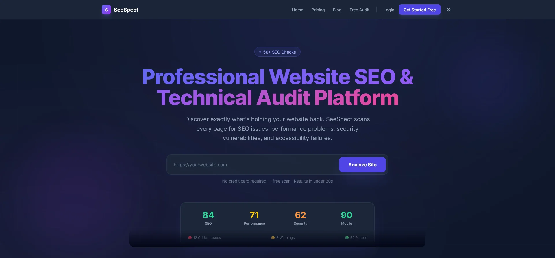 SeeSpect audit dashboard showing categorized issues